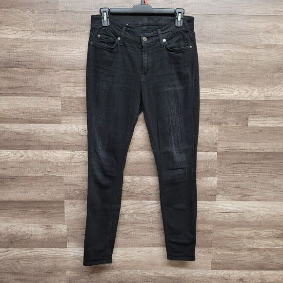 7 For All Mankind The Ankle Skinny Jeans in Black Sand Broken Twill Size 27 - Picture 3 of 16